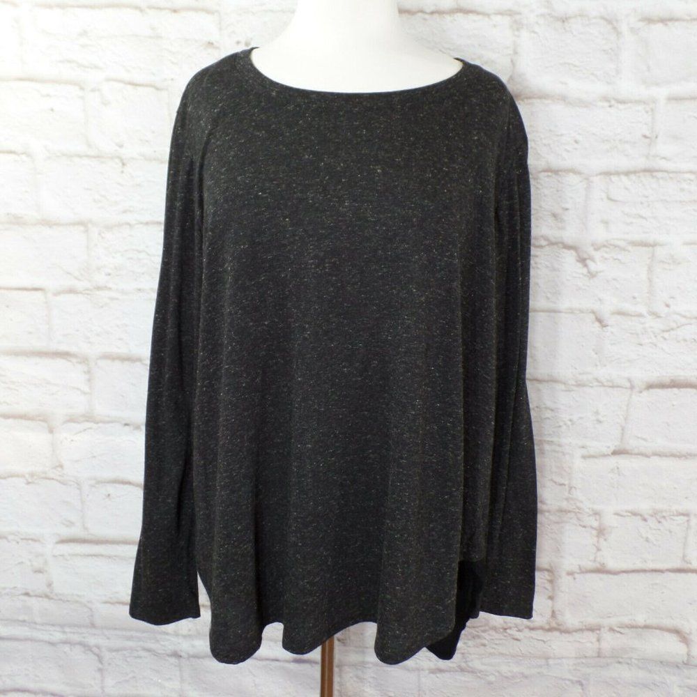 FOREVER 21 sz. 3X Blouse Heathered Black Long Sleeve Scoop Neck Layered Back